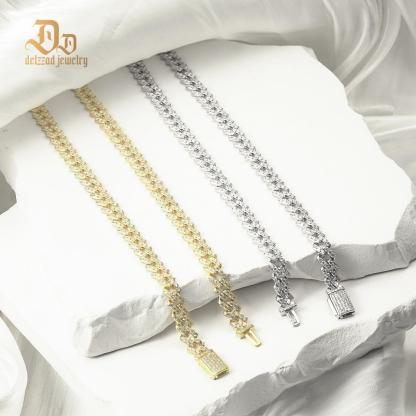 Delzzad 6.8MM Hip Hop Iced Out Cuban Link Bracelet Necklace VVS D Color Synthetic Moissanite S925 Unisex Cuban Chain Perfect for Any Occasion & Everyday Wear Birthday Anniversary Gifts
