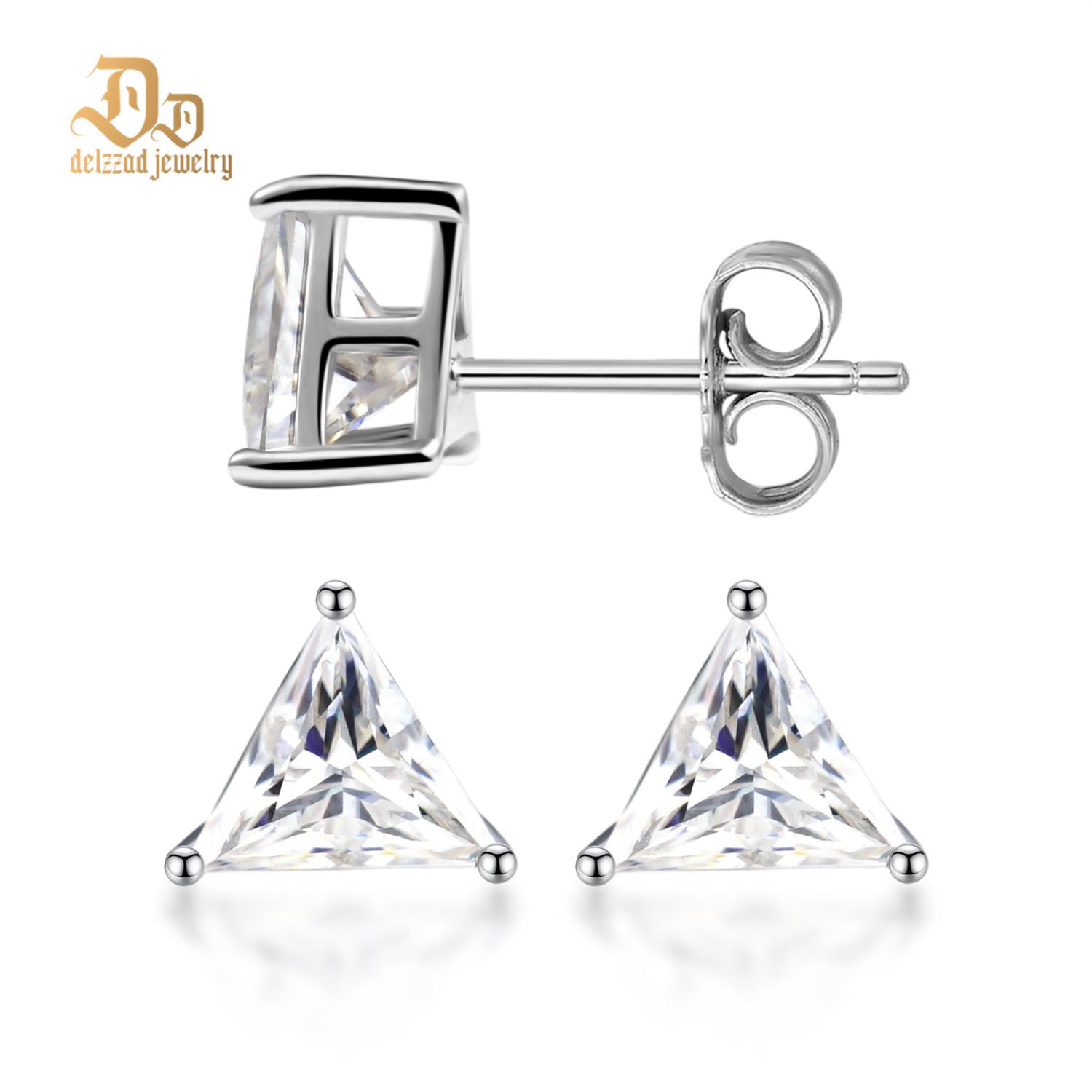 Delzzad S925 Triangle Cut Synthetic Moissanite Solitaire Stud Earrings Birthday Anniversary Valentine's Day Gifts