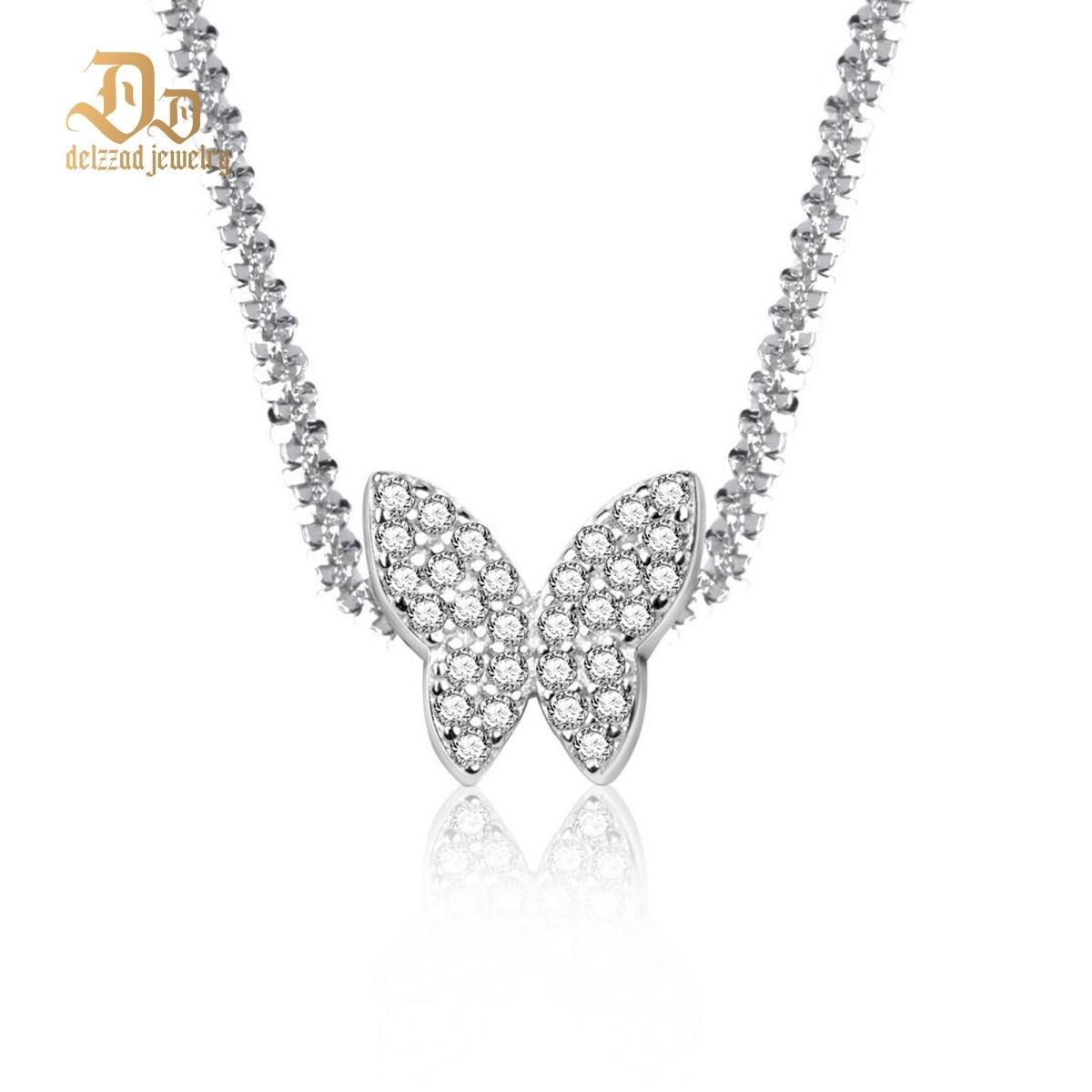Delzzad Butterfly Choker Necklace Pendant Chain VVS Synthetic Moissanite S925 Chain Pendant Necklace Jewelry Perfect Birthday Wedding Engagement Anniversary Christmas Gift