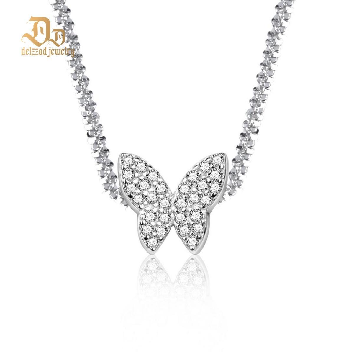 Delzzad Butterfly Choker Necklace Pendant Chain VVS Synthetic Moissani