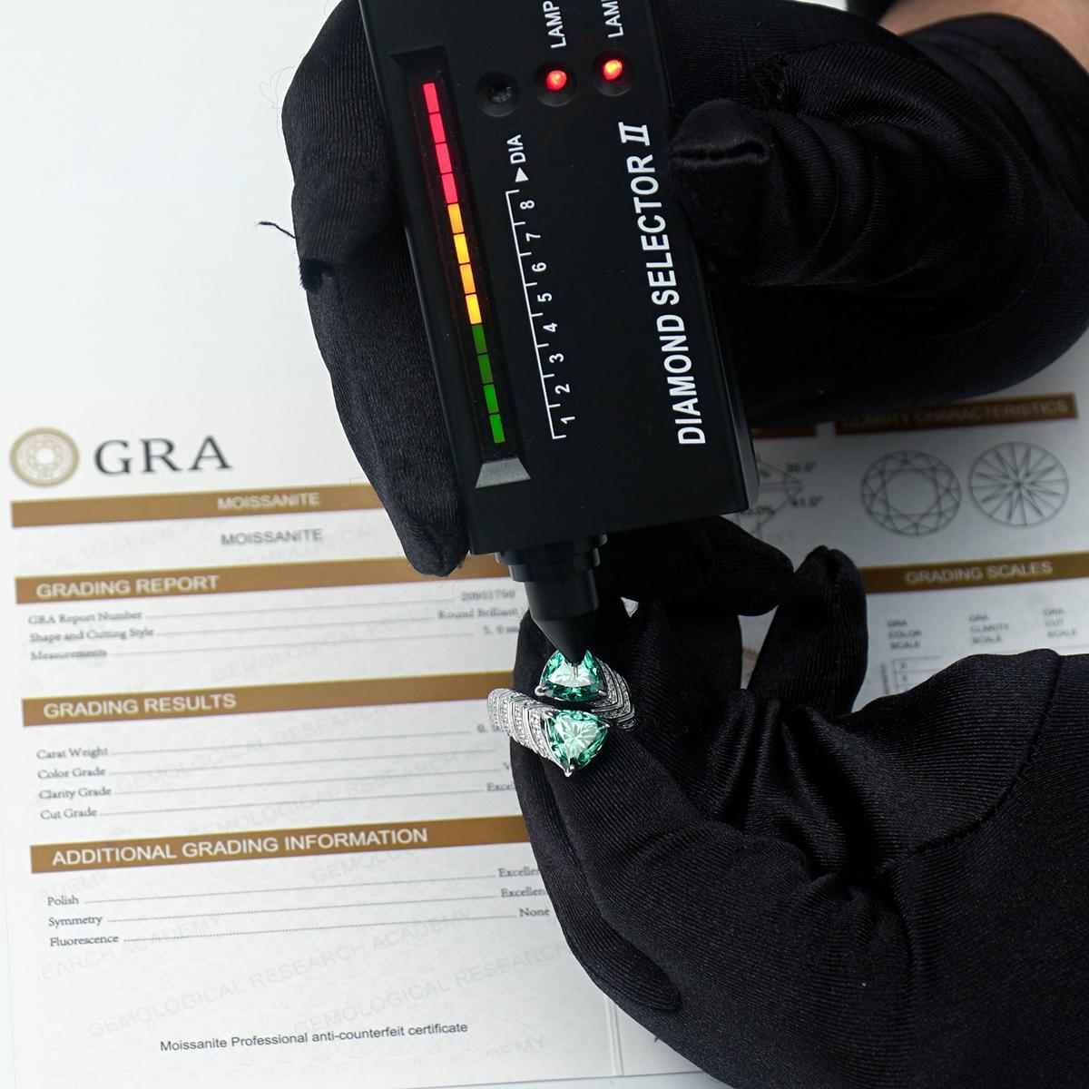 Delzzad 3ct Green Open Trillion Cut Ring Green VVS Synthetic Moissanite S925 Band Ring Jewelry Birthday Engagement Wedding Anniversary Gift