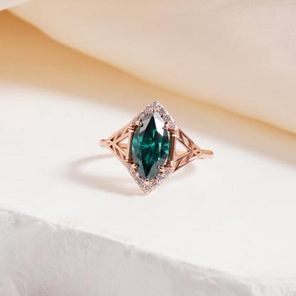 Delzzad 2ct Sparkle Halo Ring Marquise Cut Engagement Ring Synthetic Moissanite Ring Jewelry S925 Green Bliss Ring Perfect Birthday Engagement Wedding Anniversary Christmas Gift