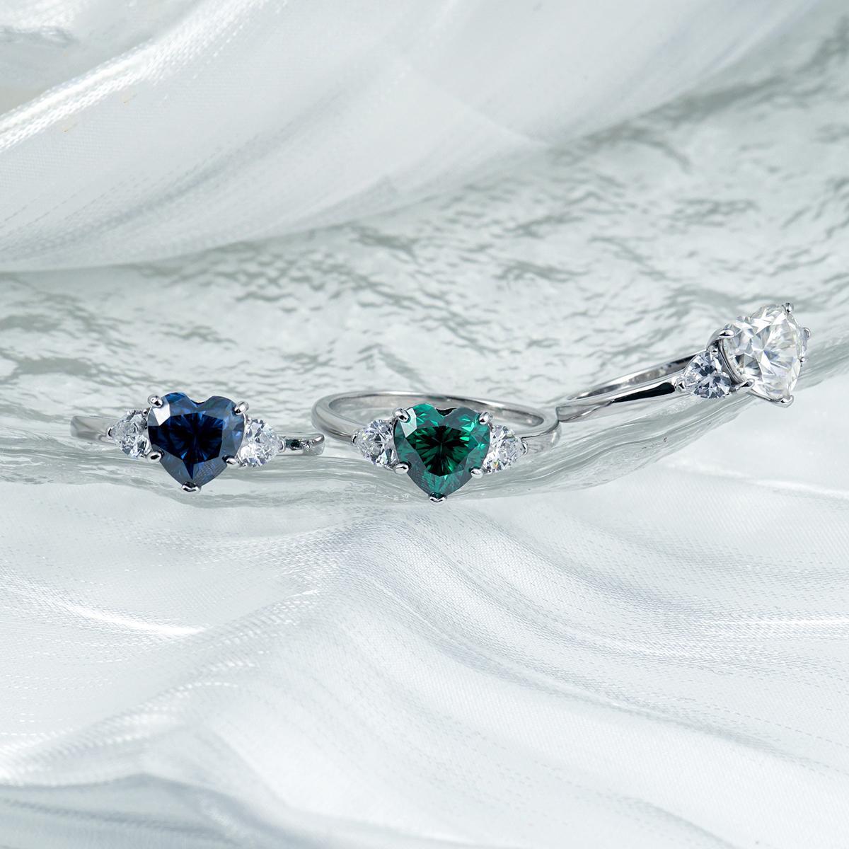 Delzzad 2ct Heart Synthetic Moissanite Three Stones Ring In 925 Sterling Silver