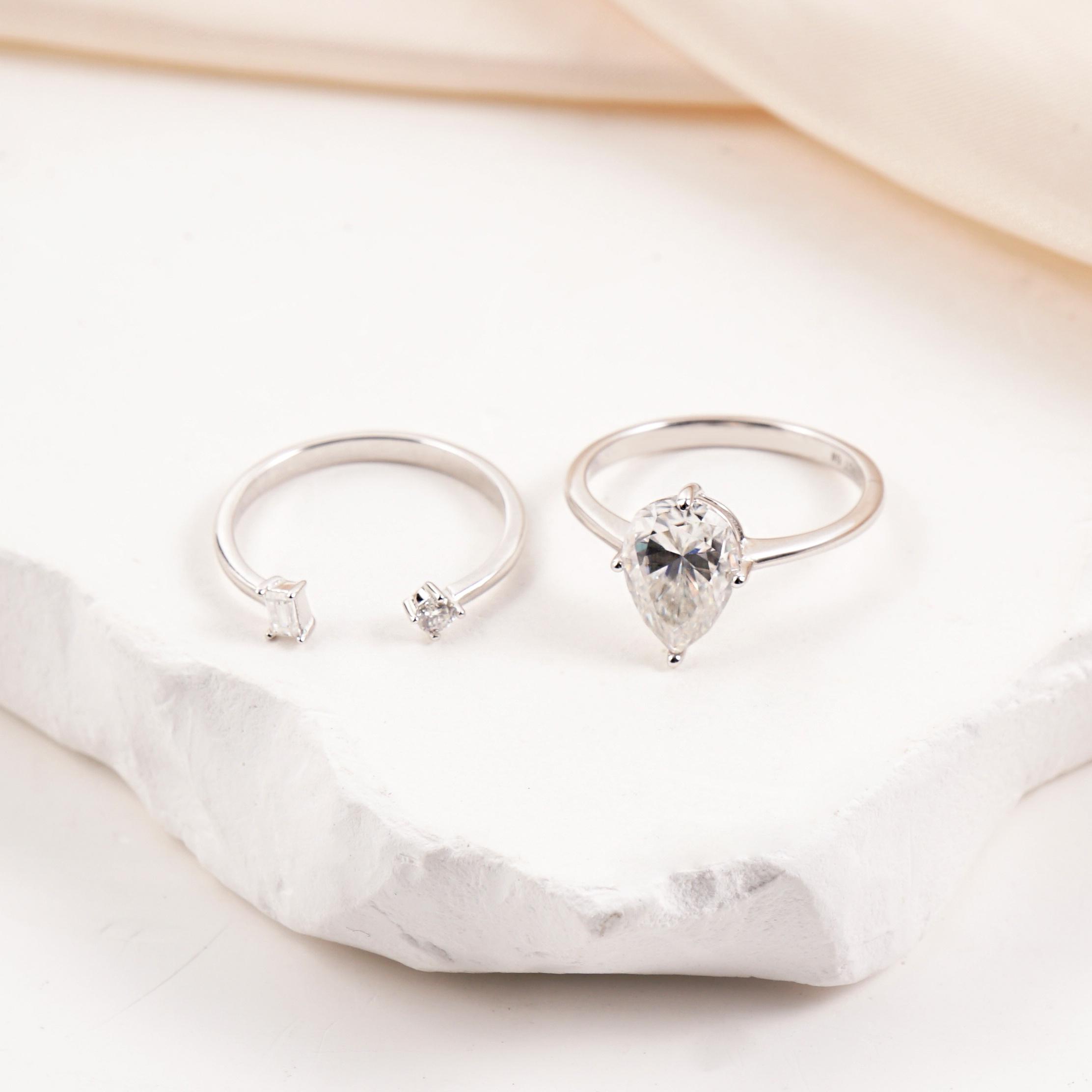 Pear Ring Band Open Stacking Ring Synthetic Moissanite Ring S925 Band
