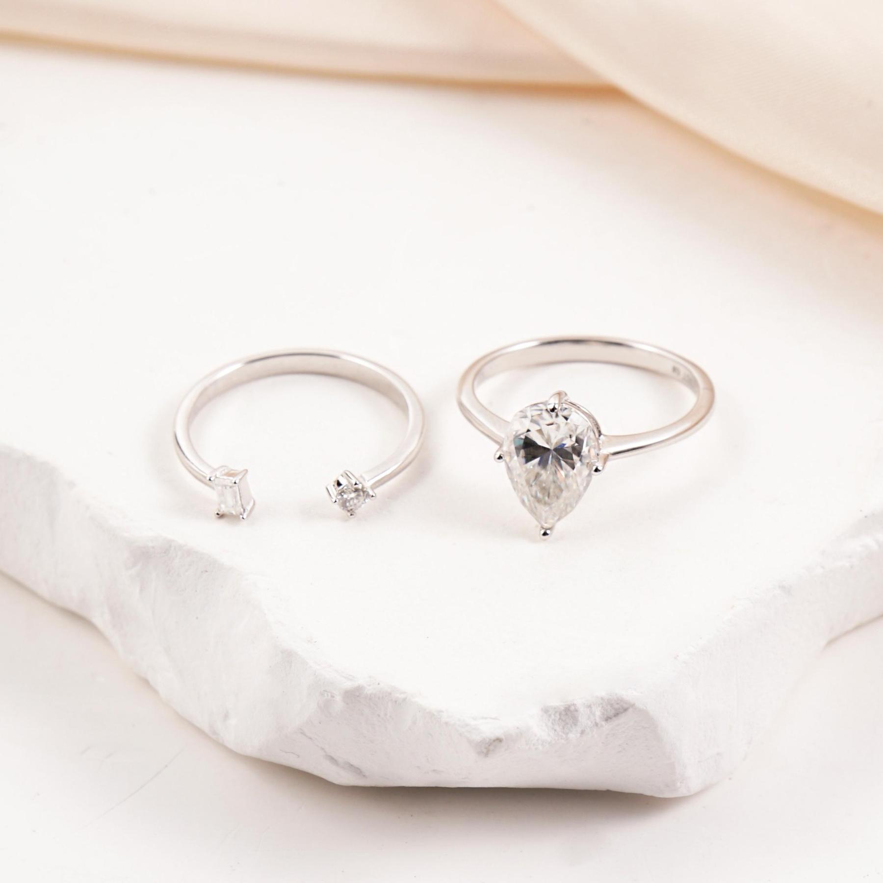Pear Ring Band Open Stacking Ring Synthetic Moissanite Ring S925 Band