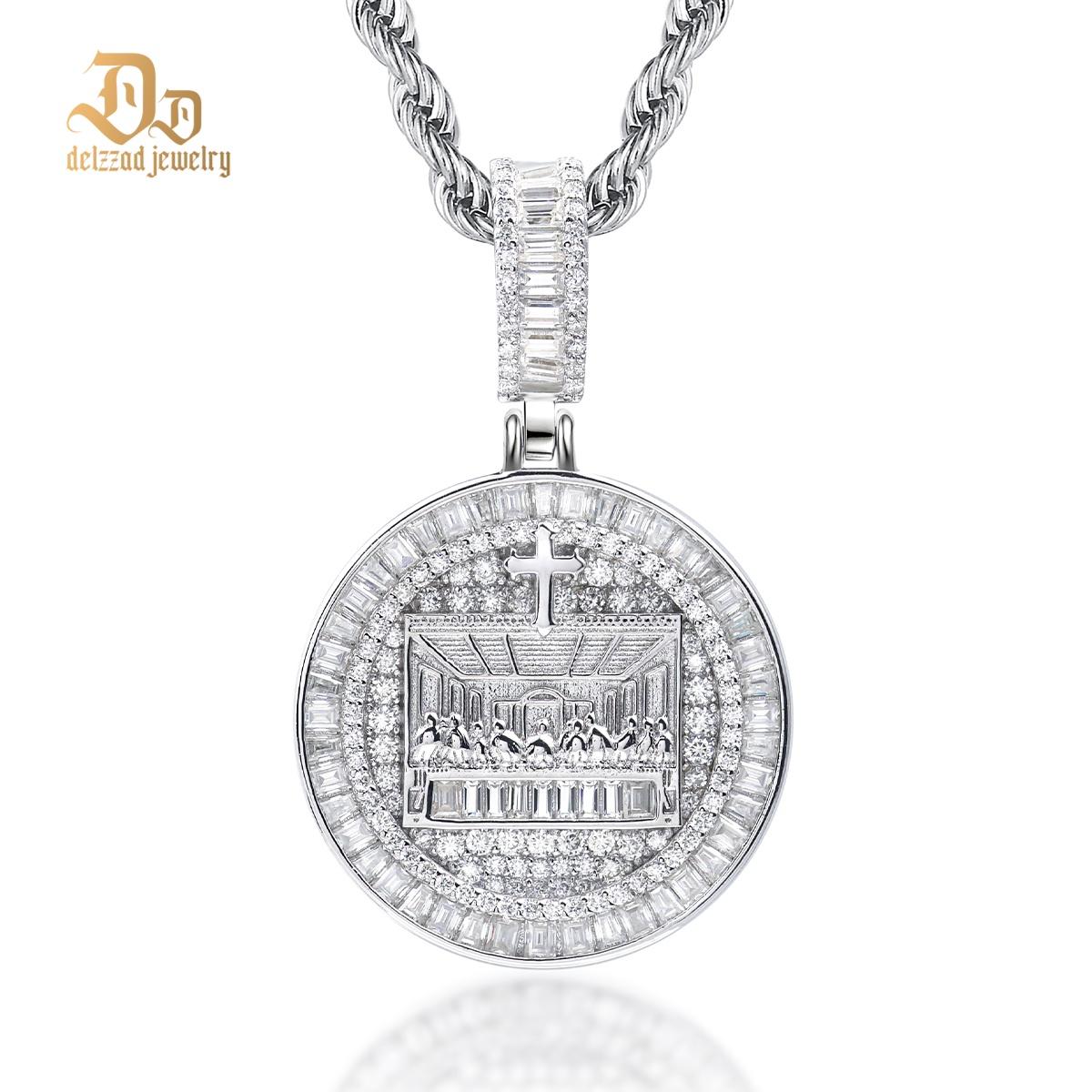 Hip Hop Spiritual Belief Supper Engraved Cross Charm Chain Pendant Necklace VVS Synthetic Moissanite S925 Chain