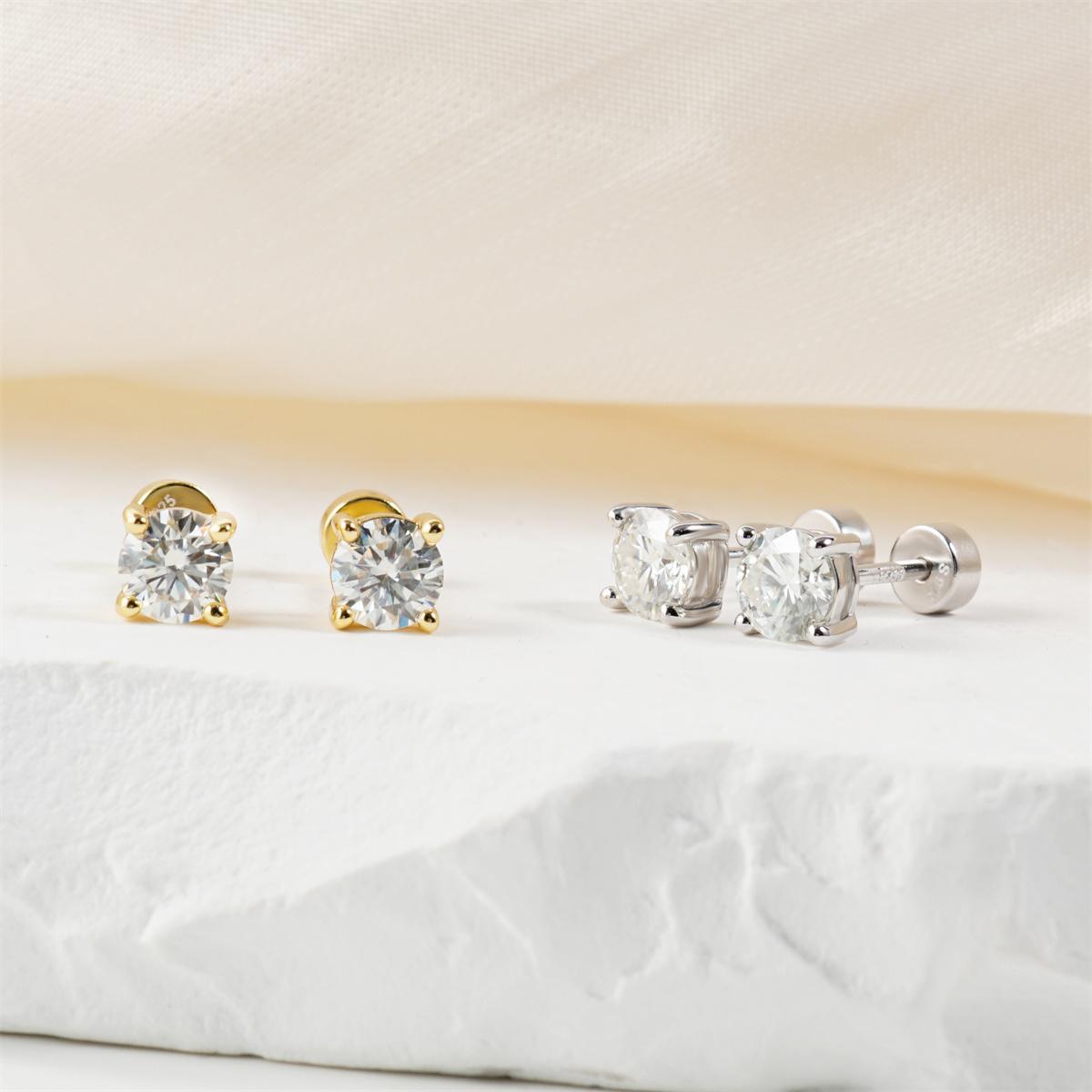 Parallel Dream Solitaire Four-Prong Stud Earrings Flat Back Earrings Screw-on Synthetic Moissanite Earrings Jewelry S925 Sterling Silver Studs