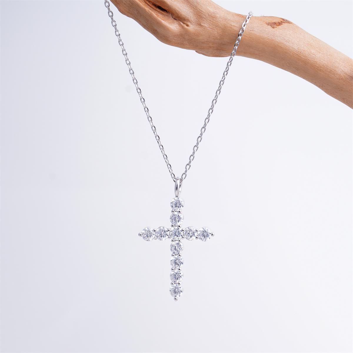 Delzzad Luna Blessing Necklace Cross Pendant Necklace VVS Synthetic Moissanite Pendant Jewelry for Men Women Copper Chain