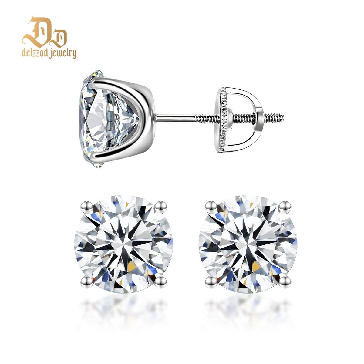 Solitaire Four Prong Earrings Screw Back Stud D-Color Moissanite & S925