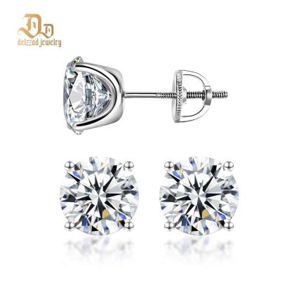 Solitaire Four Prong Earrings Screw Back Stud D-Color Moissanite & S925