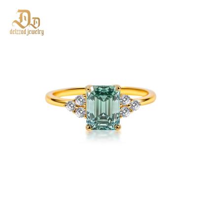 2.2ct Aurora Green Dream Ring Engagement Ring Band Step Cut Synthetic Moissanite Ring S925 Band