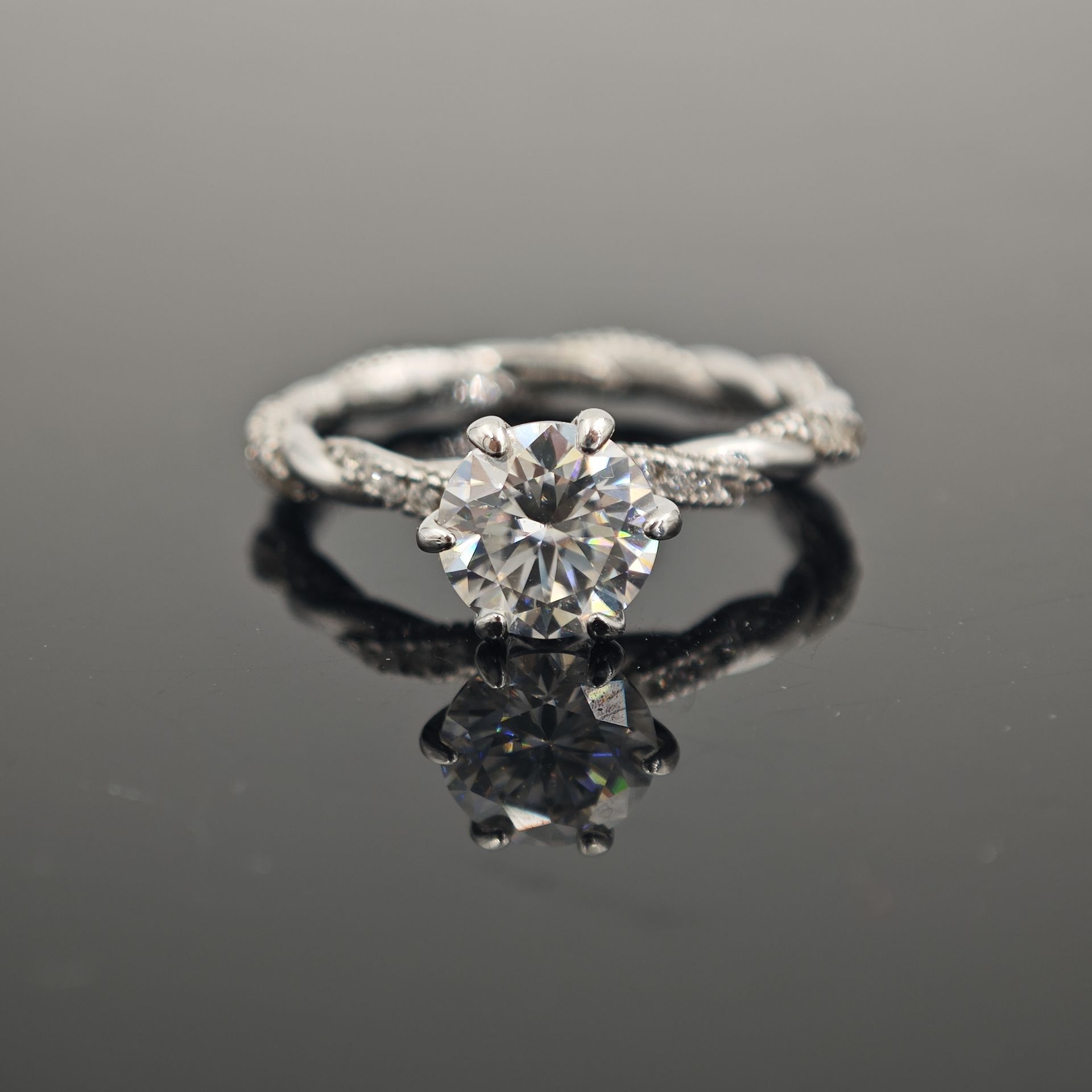 1ct Round Synthetic Moissanite Rope Ring In 925 Sterling Silver