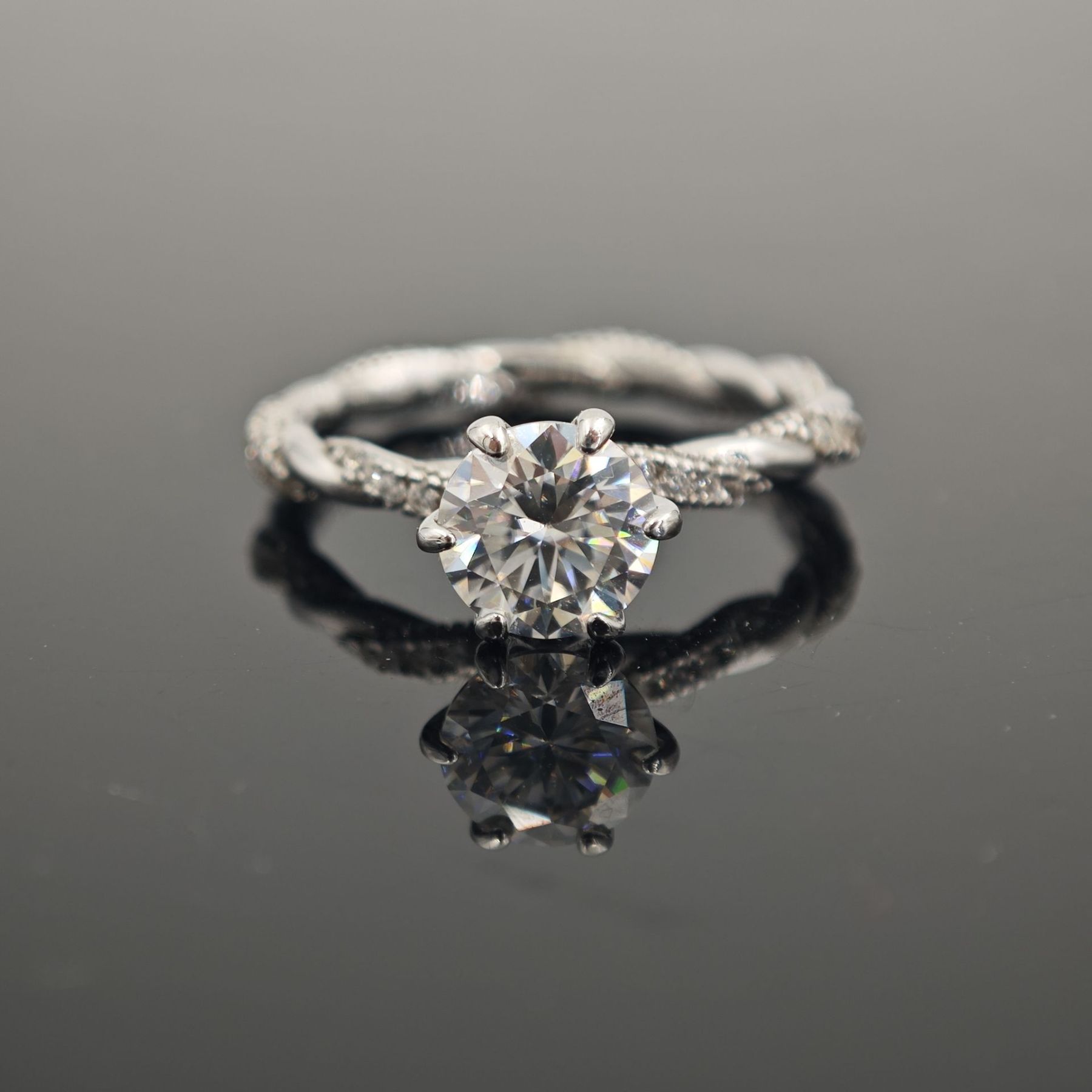 1ct Round Synthetic Moissanite Rope Ring In 925 Sterling Silver