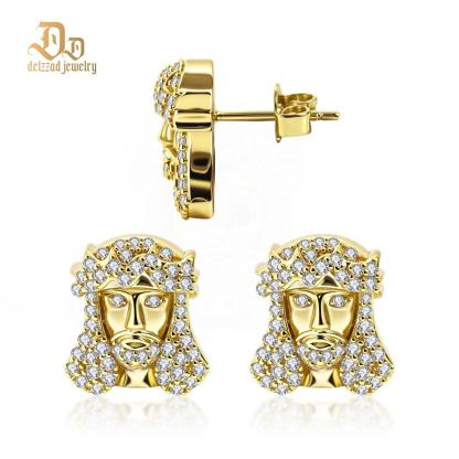 Divine Sparkle Iced Messiah Stud Earrings Unisex Hip Hop Jesus Head Earrings Synthetic Moissanite Earrings Copper Studs