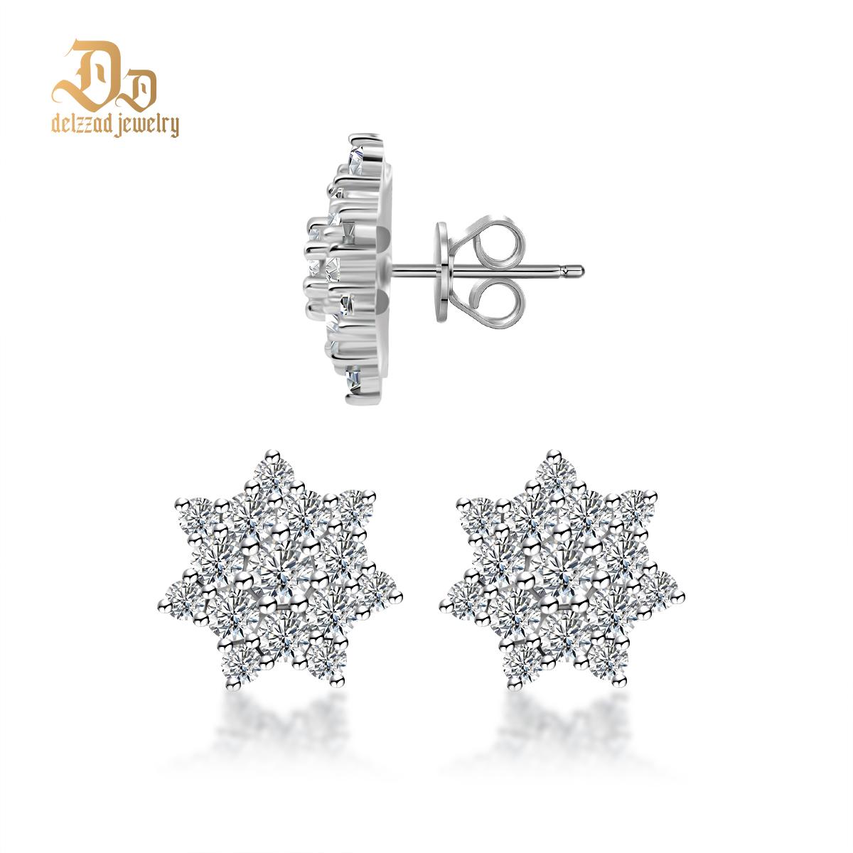 Delzzad S925 Round Synthetic Moissanite Dazzling Star Cluster Studs Earrings Birthday Anniversary Gift Valentine's Day Gifts for Men Women