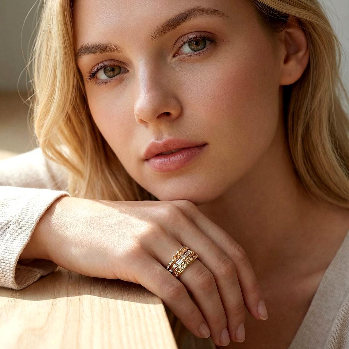 Eternal Trinity Harmony Set Vintage Ring Band Champagne Stacking Ring Synthetic Moissanite Ring Jewelry S925 Band