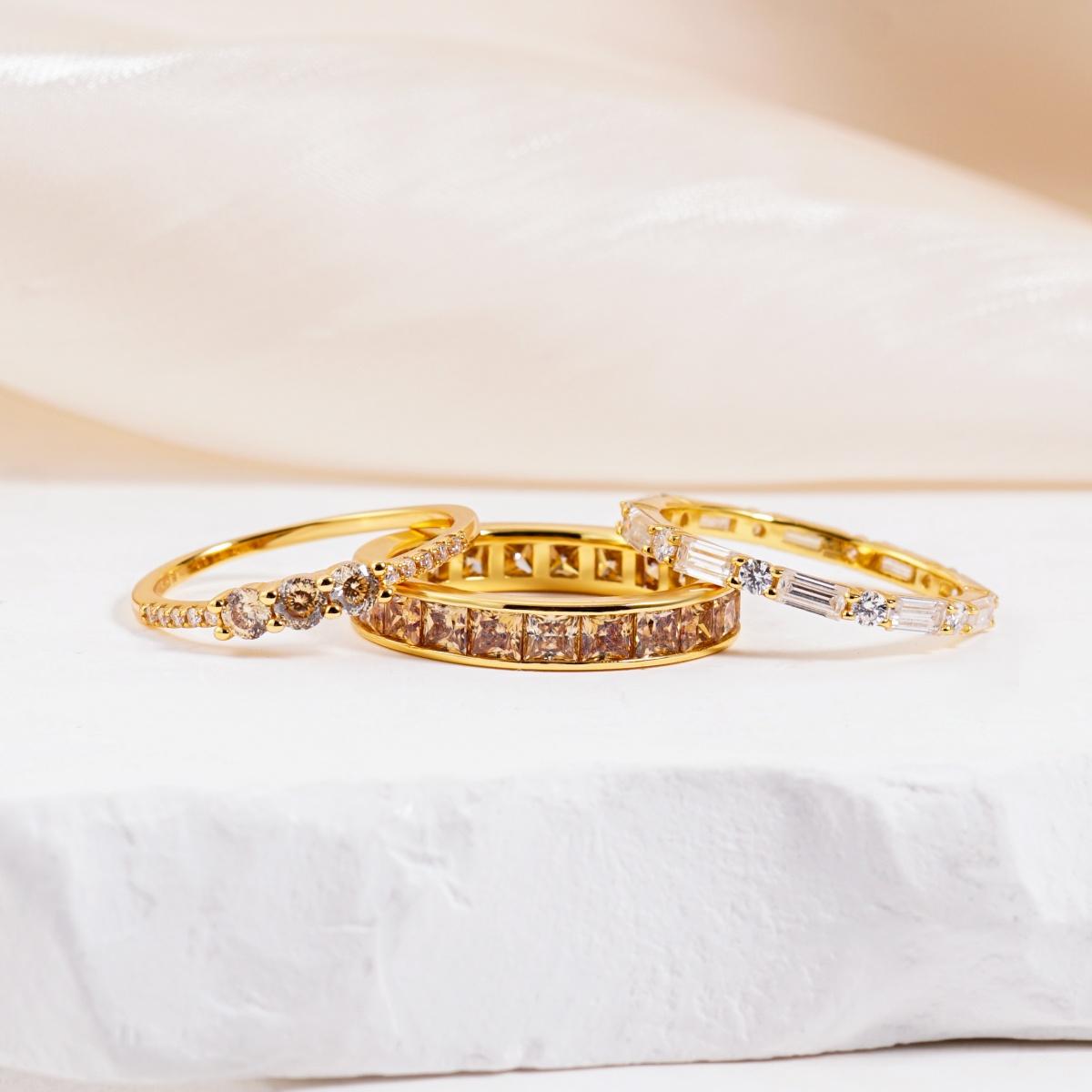 Eternal Trinity Harmony Set Vintage Ring Band Champagne Stacking Ring Synthetic Moissanite Ring Jewelry S925 Band