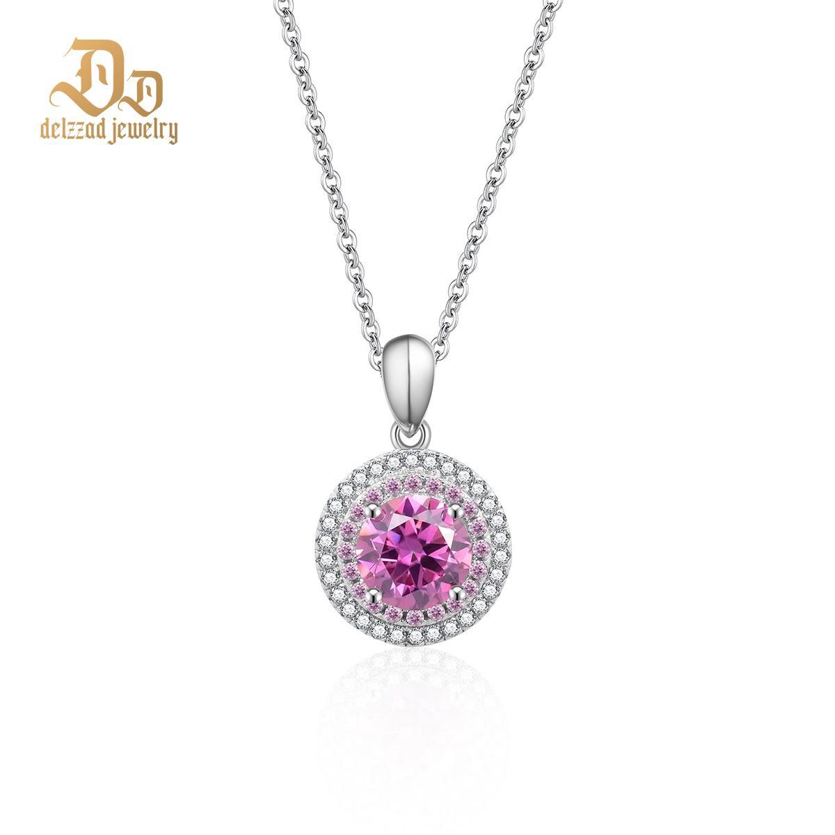 1ct Pink Cake Pendant Necklace Round Synthetic Moissanite Necklace S925 Chain