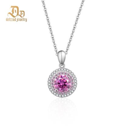 1ct Pink Cake Pendant Necklace Round Synthetic Moissanite Necklace S925 Chain