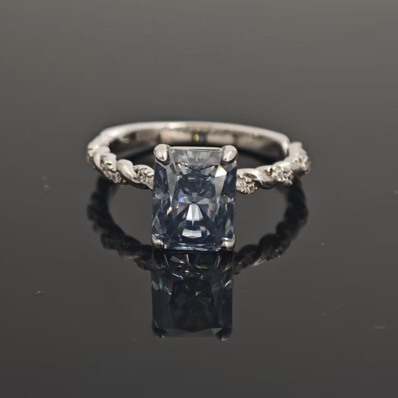 3ct Radiant Synthetic Moissanite Solitaire Twist Band Ring In 925 Sterling Silver