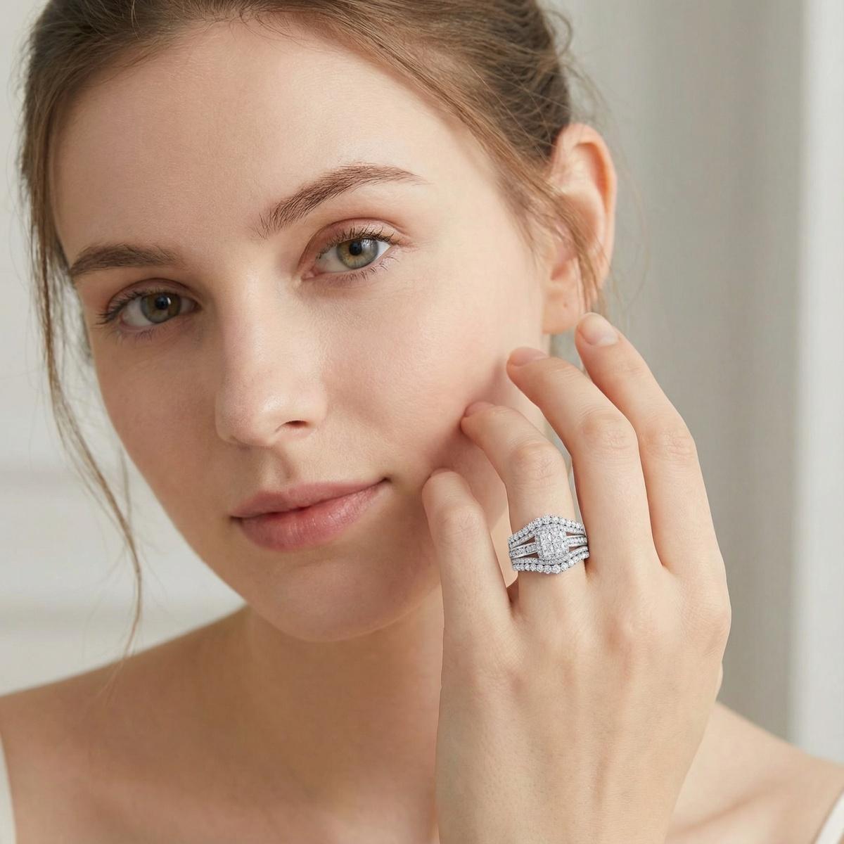 3.2ct Quad Princess Halo Copper Ring Grand Symphony Bridal Wedding Engagement Ring VVS Synthetic Moissanite Ring Jewelry