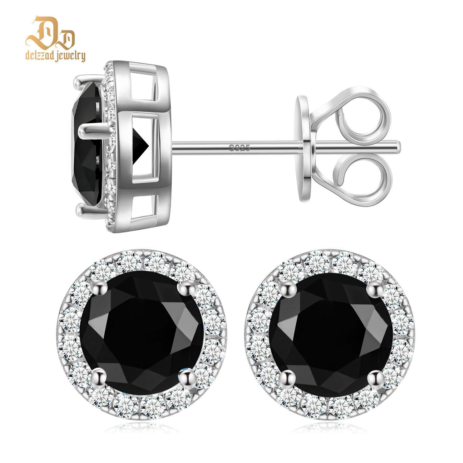 Delzzad S925 D Color Halo VVS Black Synthetic Moissanite Stud Earrings For Men Women Valentine's Day Gift