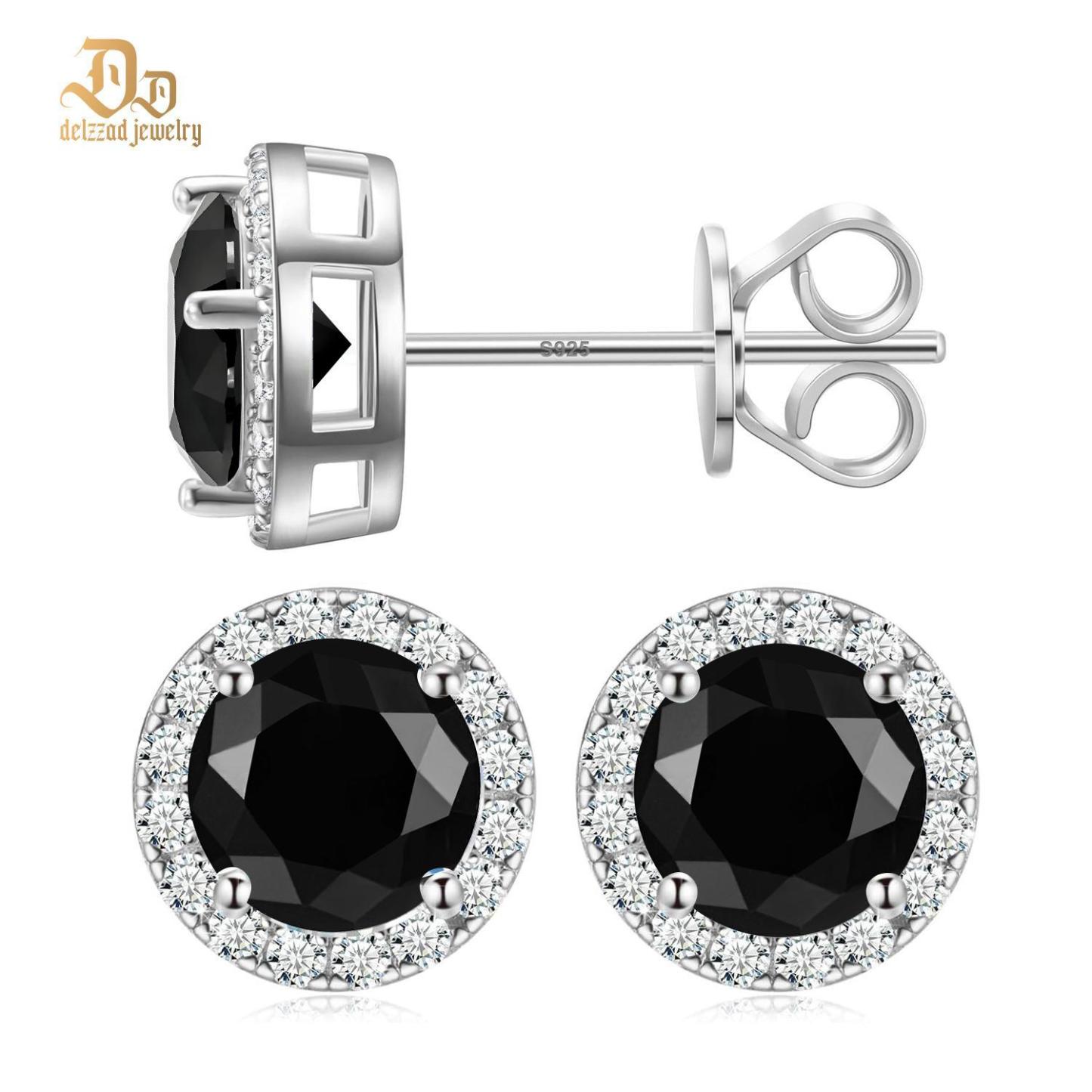 Delzzad S925 D Color Halo VVS Black Synthetic Moissanite Stud Earrings For Men Women Valentine's Day Gift