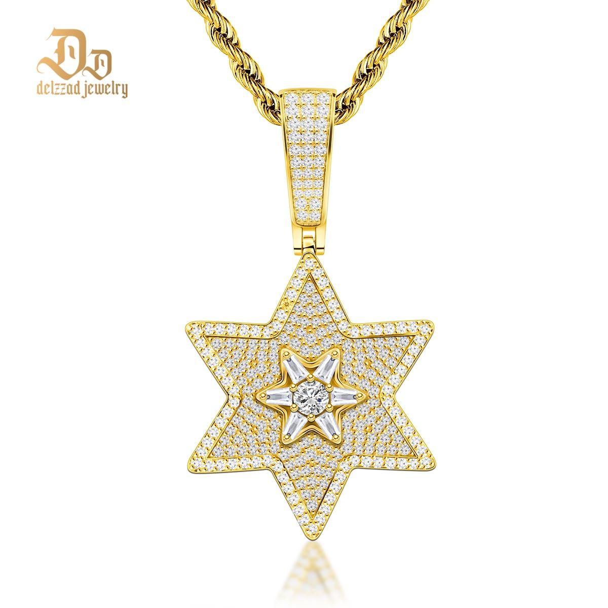 S925 D Color Synthetic Moissanite Unisex 2.2ct Round Trapezoid Cut Hexagram Necklace