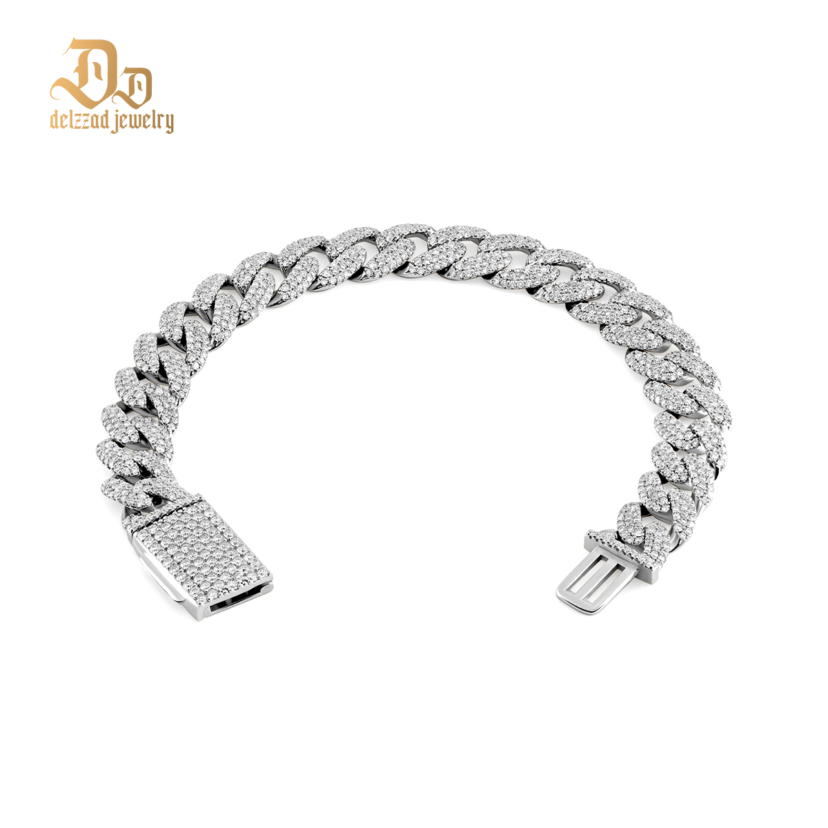 01style S925 VVS Synthetic Moissanite Hip Hop Unisex Cuban Link Bracelet