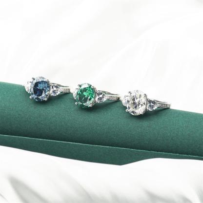 Delzzad 5ct Oval Synthetic Moissanite Three Stones Ring In 925 Sterling Silver