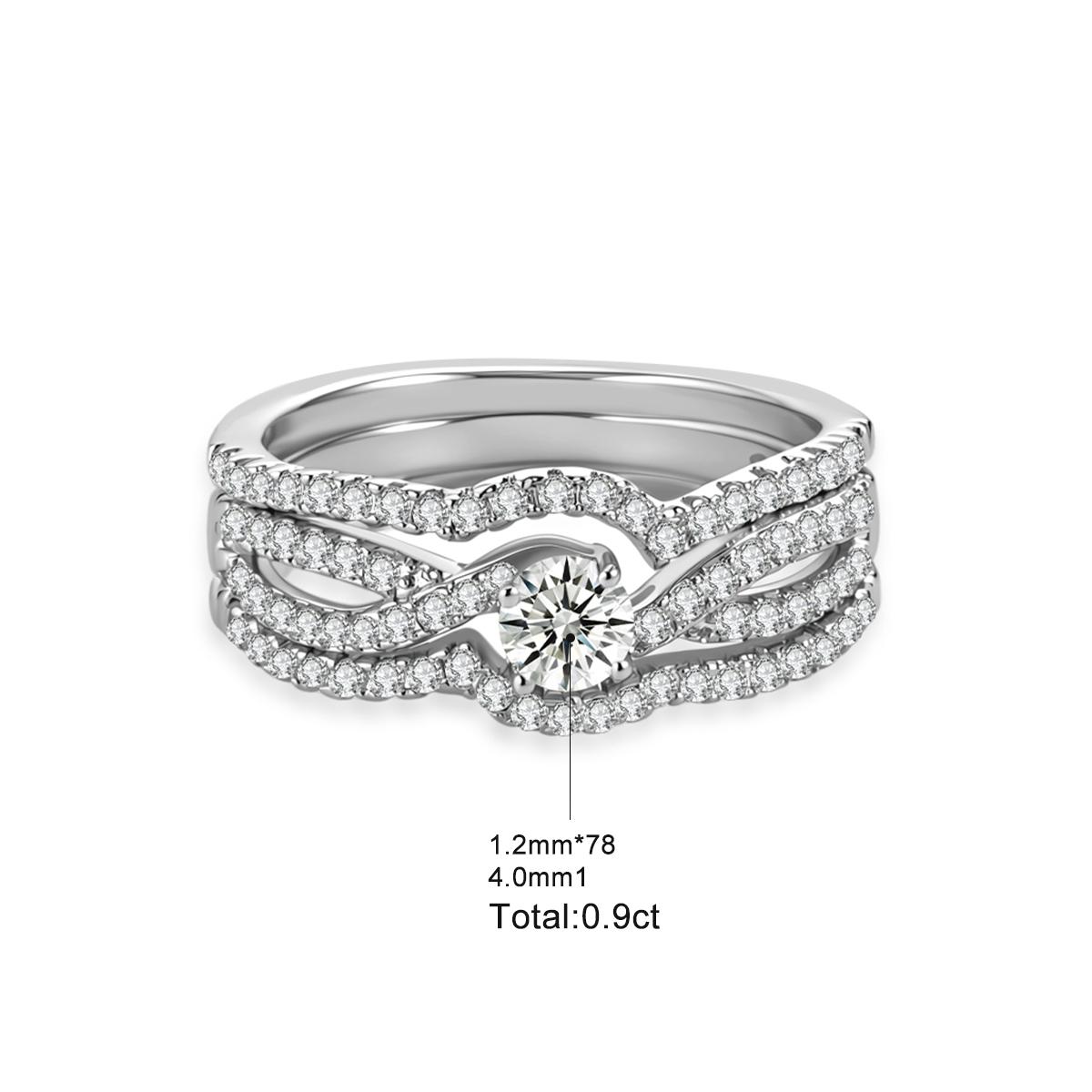 Delzzad 0.9ct The River of Destiny Ring Bridal Wedding Engagement Ring Band VVS Synthetic Moissanite Ring Jewelry Copper Band