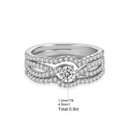 Delzzad 0.9ct The River of Destiny Ring Bridal Wedding Engagement Ring Band VVS Synthetic Moissanite Ring Jewelry Copper Band