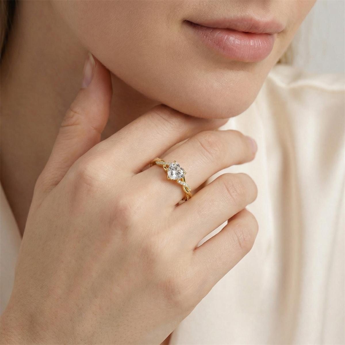 1.3ct Eternal Twined Heart Ring Twisted Band VVS Synthetic Moissanite Ring Jewelry S925 Band