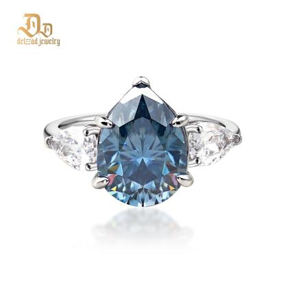 Delzzad 6ct Pear Synthetic Moissanite Three Stones Ring In 925 Sterling Silver