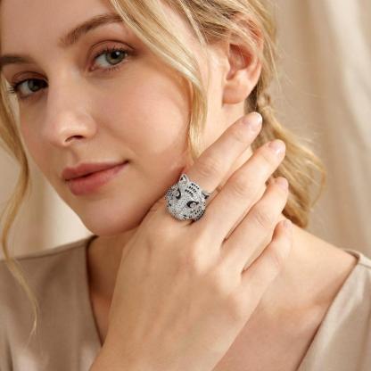 1.8ct Shadow Panthera Ring VVS Synthetic Moissanite Ring Jewelry Copper Band Unisex Hip Hop Animal Ring