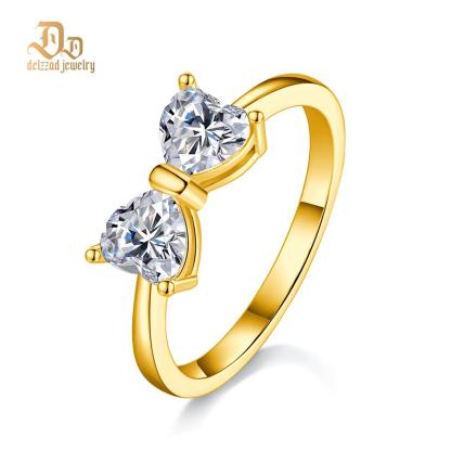Delzzad 1.6ct Classic Heart Cut Ring Angelic Bow Ring D Color VVS Synthetic Moissanite Ring Jewelry S925 Band