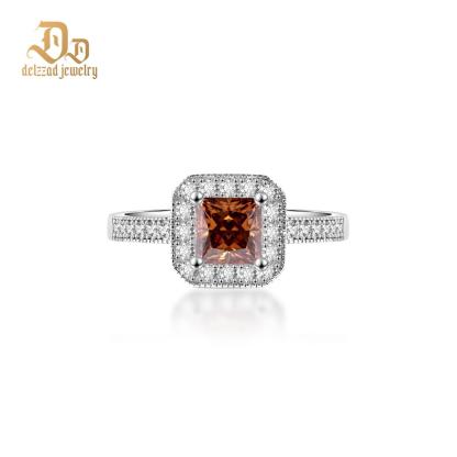 Delzzad 1ct Princess Synthetic Moissanite Halo Ring S925 Ring Band Jewelry Perfect Birthday Engagement Wedding Anniversary Gift