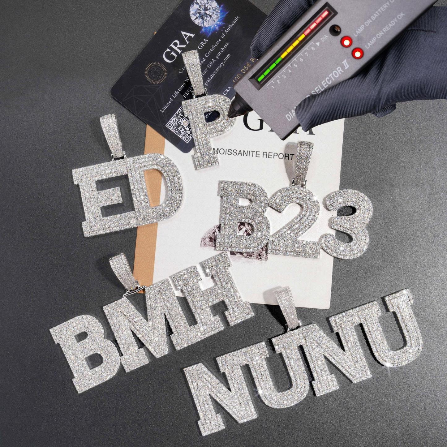 MOISSANITE MEDIUM SIZE ALPHBET LETTERS CHARM PENDANT