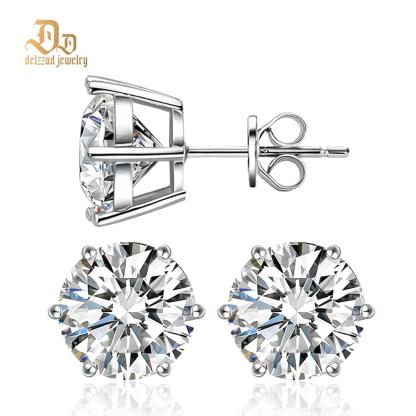 Delzzad S925 0.1-4ct Round Synthetic Moissanite Six Prong Solitaire Stud Earring Valentine's Day Gifts for Men Women
