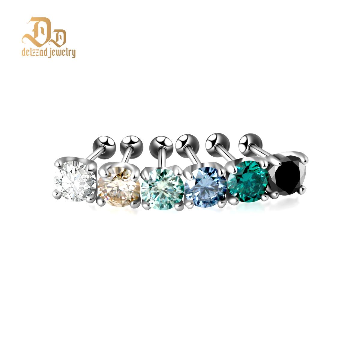 Delzzad S925 0.5ct Synthetic Moissanite Exquisite Hip Hop Solitaire Four-Prong Stud Earrings Anniversary Birthday Valentine's Day Gifts For Men Women