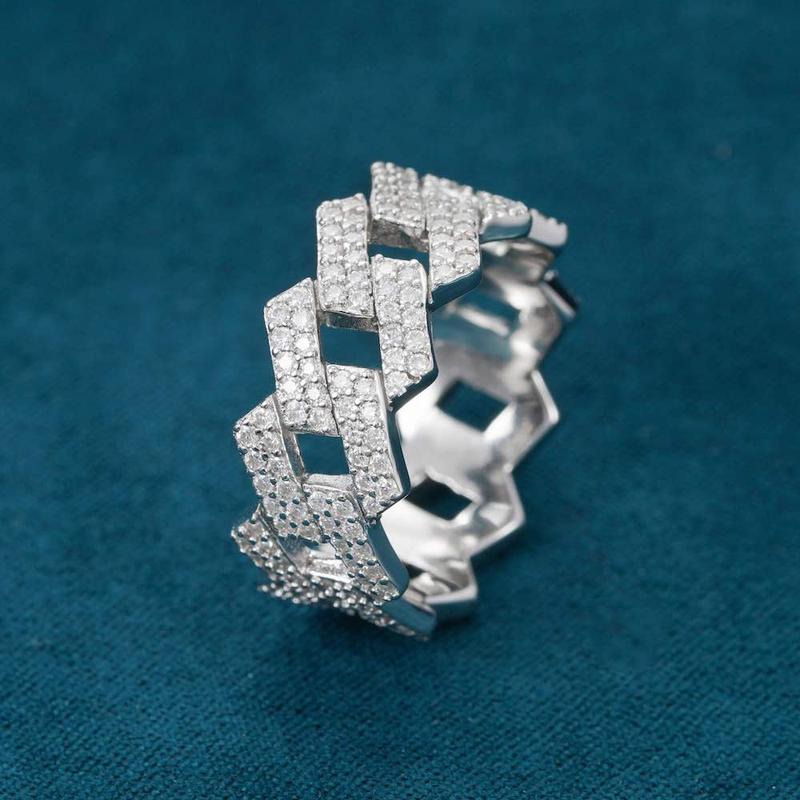 Moissanite CZ Iced Prong Cuban Ring 2-Row Cuban Link Ring  14K GOLD