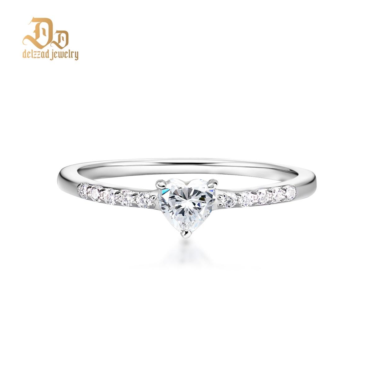 Delzzad Chic Iced Out Heart Ring Band D Color VVS Synthetic Moissanite S925 Women Ring Perfect for Engagement Wedding Anniversary Valentine's Day Gifts