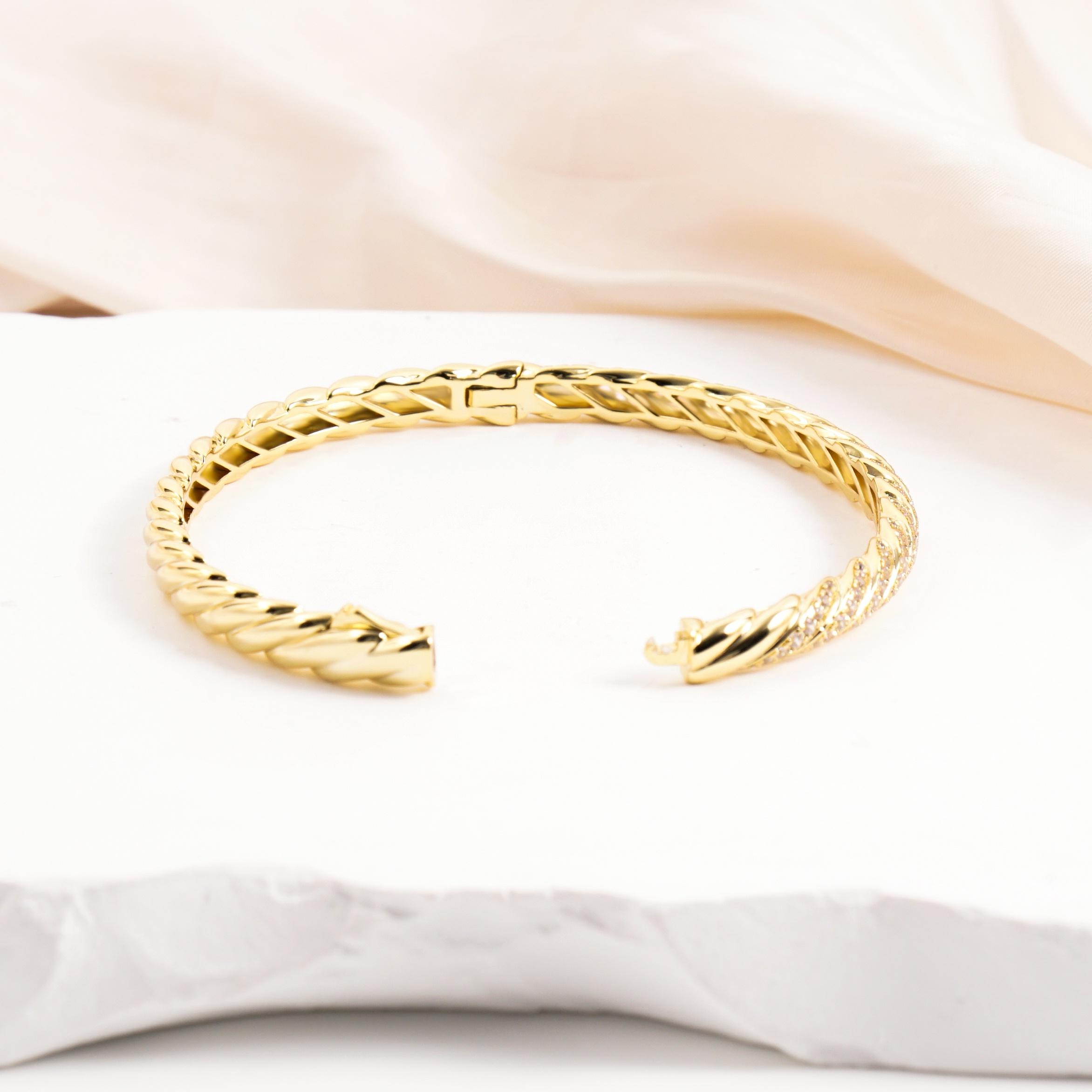 1.2ct Sculpted Cable Bangle Twisted Bangle Bracelet Synthetic Moissanite/Zirconia Bangle S925/Copper