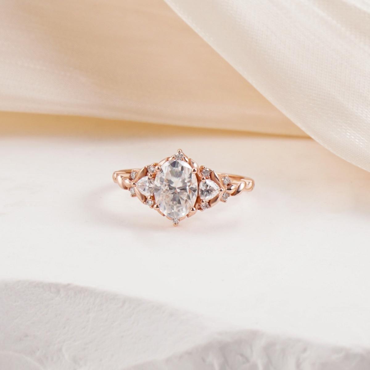 Delzzad 1.7ct Natural Oval Ring Twist Band Brilliant Rose Golden Engagement Wedding Ring Band D Color VVS Synthetic Moissanite Ring Jewelry S925 Perfect Birthday Engagement Wedding Anniversary Christmas Gift