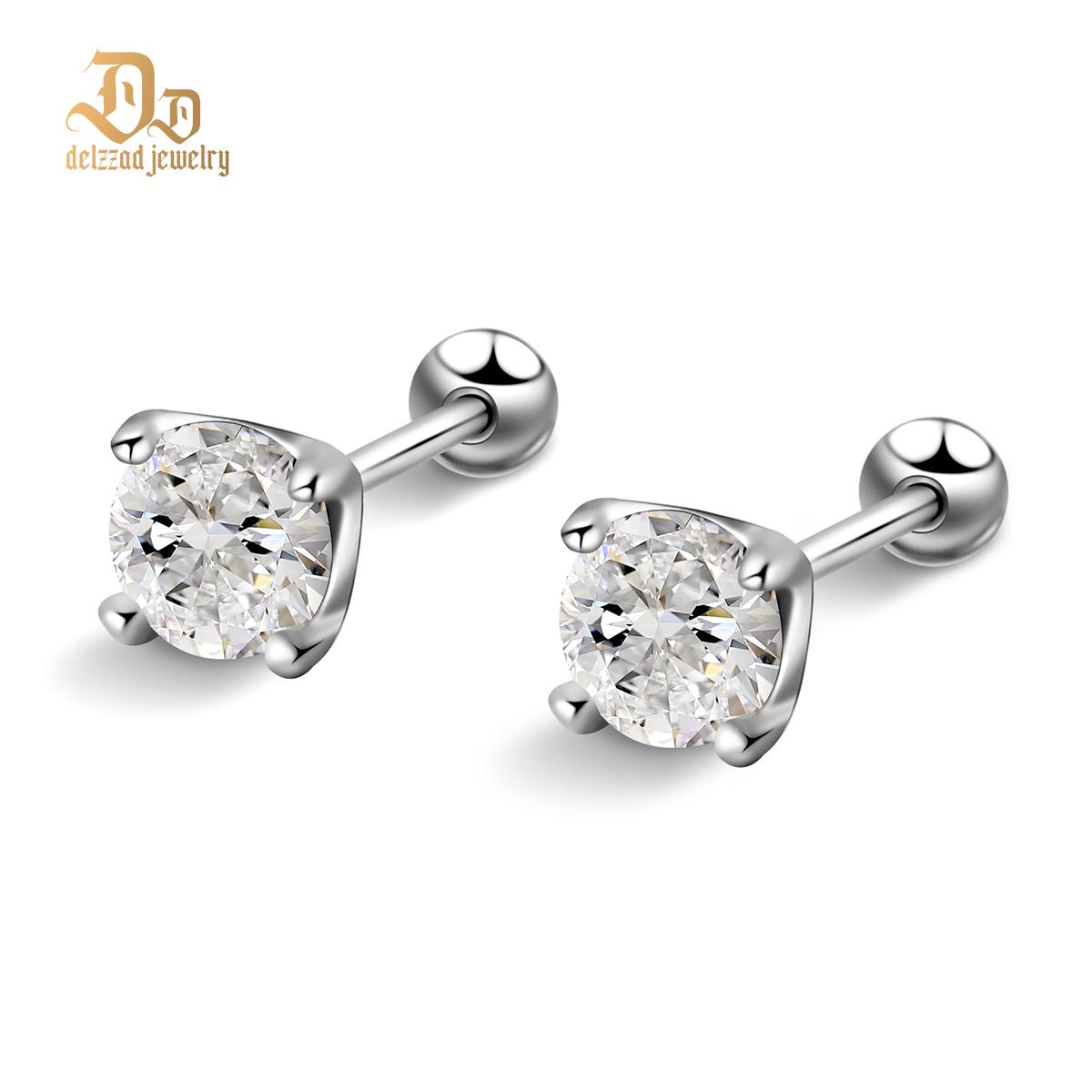 Delzzad S925 0.5ct Synthetic Moissanite Exquisite Hip Hop Solitaire Four-Prong Stud Earrings Anniversary Birthday Valentine's Day Gifts For Men Women