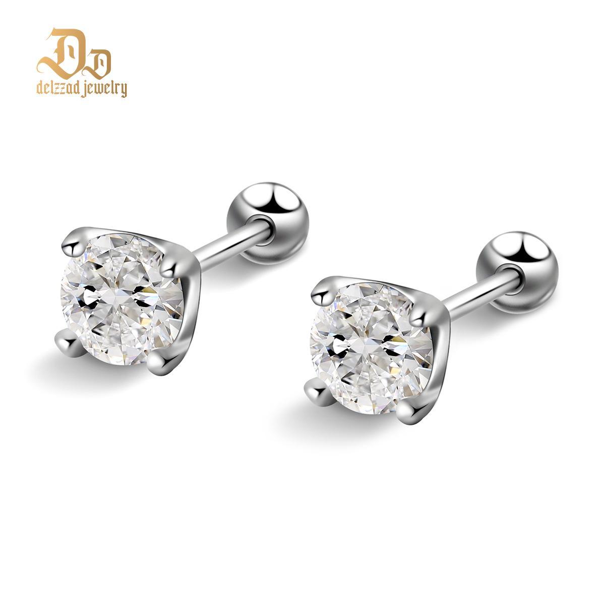 Delzzad S925 0.5ct Synthetic Moissanite Exquisite Hip Hop Solitaire Four-Prong Stud Earrings Anniversary Birthday Valentine's Day Gifts For Men Women