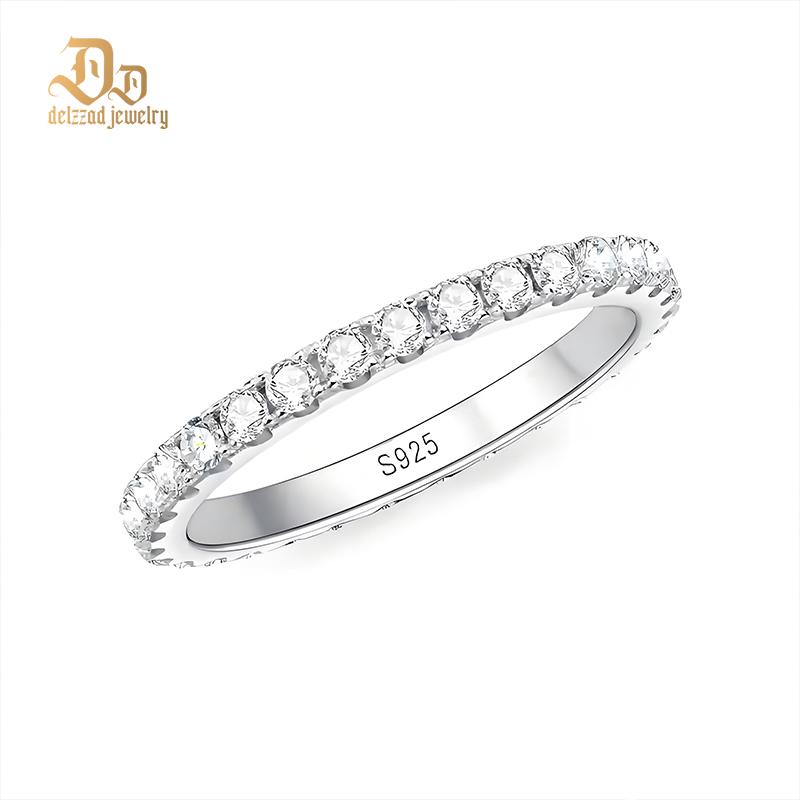 Delzzad S925 VVS D Color Synthetic Moissanite Eternity Ring Band Anniversary Valentine's Day Gifts For Women Men