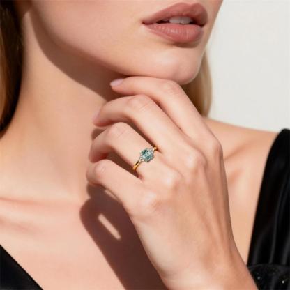 2.2ct Aurora Green Dream Ring Engagement Ring Band Step Cut Synthetic Moissanite Ring S925 Band