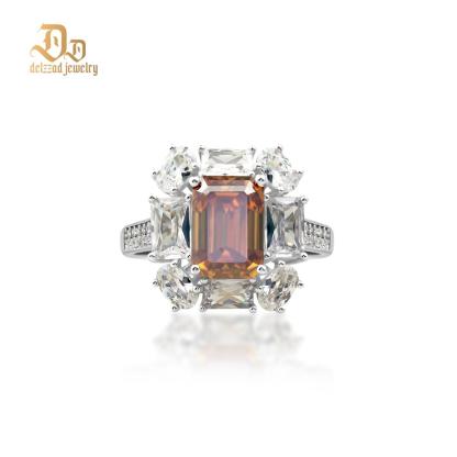 Delzzad 3.5ct Octagon Synthetic Moissanite Cluster Ring In 925 Sterling Silver