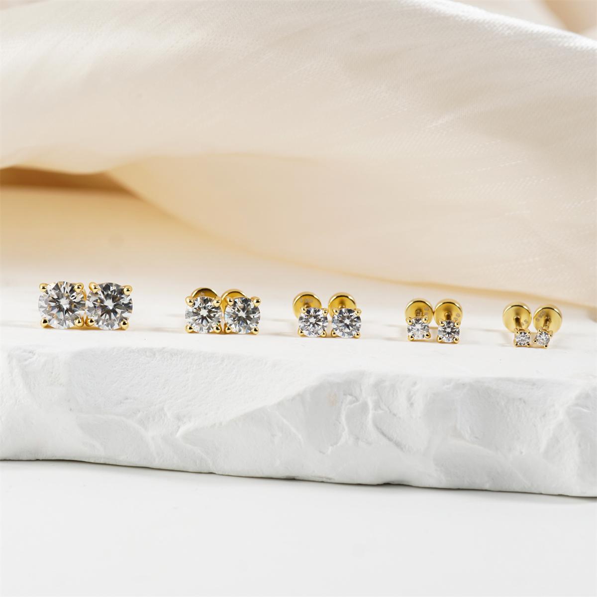 Parallel Dream Solitaire Four-Prong Stud Earrings Flat Back Earrings Screw-on Synthetic Moissanite Earrings Jewelry S925 Sterling Silver Studs